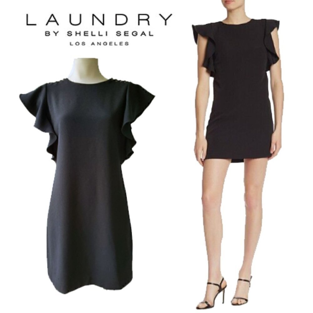 Laundry by Shelli Segal Flutter Sleeve Little Black Dress Whimsigoth Size 2